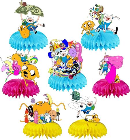 7 قطع من لوازم حفلات اعياد الميلاد من ادفنتشر تايم، قطع مركزية للطاولة بطابع وقت المغامرة، زينة طاولة ثلاثية الابعاد مزدوجة الجوانب على شكل خلية نحل لتزيين الكيك، ديكورات عيد ميلاد المغامرات للاولاد in Kuwait