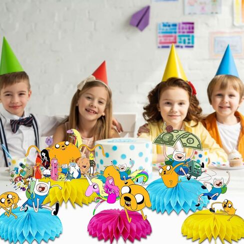 7 قطع من لوازم حفلات اعياد الميلاد من ادفنتشر تايم، قطع مركزية للطاولة بطابع وقت المغامرة، زينة طاولة ثلاثية الابعاد مزدوجة الجوانب على شكل خلية نحل لتزيين الكيك، ديكورات عيد ميلاد المغامرات للاولاد in Kuwait