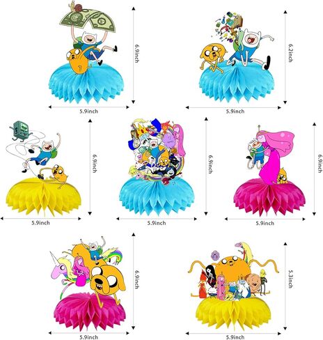 7 قطع من لوازم حفلات اعياد الميلاد من ادفنتشر تايم، قطع مركزية للطاولة بطابع وقت المغامرة، زينة طاولة ثلاثية الابعاد مزدوجة الجوانب على شكل خلية نحل لتزيين الكيك، ديكورات عيد ميلاد المغامرات للاولاد in Kuwait