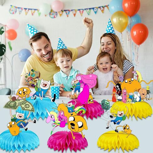 7 قطع من لوازم حفلات اعياد الميلاد من ادفنتشر تايم، قطع مركزية للطاولة بطابع وقت المغامرة، زينة طاولة ثلاثية الابعاد مزدوجة الجوانب على شكل خلية نحل لتزيين الكيك، ديكورات عيد ميلاد المغامرات للاولاد in Kuwait