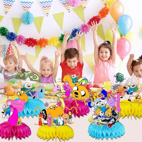 7 قطع من لوازم حفلات اعياد الميلاد من ادفنتشر تايم، قطع مركزية للطاولة بطابع وقت المغامرة، زينة طاولة ثلاثية الابعاد مزدوجة الجوانب على شكل خلية نحل لتزيين الكيك، ديكورات عيد ميلاد المغامرات للاولاد in Kuwait