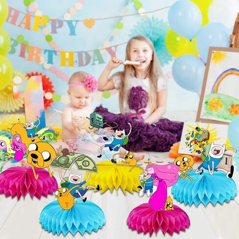 7 قطع من لوازم حفلات اعياد الميلاد من ادفنتشر تايم، قطع مركزية للطاولة بطابع وقت المغامرة، زينة طاولة ثلاثية الابعاد مزدوجة الجوانب على شكل خلية نحل لتزيين الكيك، ديكورات عيد ميلاد المغامرات للاولاد in Kuwait