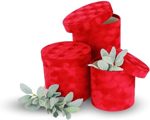 صندوق زهور مخملي مستدير عالي الجودة من UNIKPACKAGING، علب هدايا لترتيبات الزهور والهدايا الفاخرة، مجموعة من 3 قطع (أبيض) in Kuwait