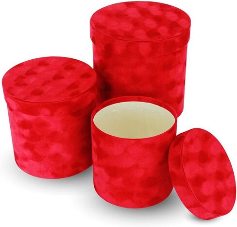صندوق زهور مخملي مستدير عالي الجودة من UNIKPACKAGING، علب هدايا لترتيبات الزهور والهدايا الفاخرة، مجموعة من 3 قطع (أبيض) in Kuwait