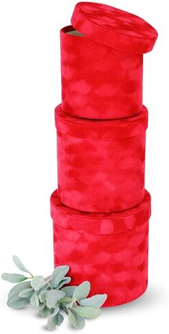 صندوق زهور مخملي مستدير عالي الجودة من UNIKPACKAGING، علب هدايا لترتيبات الزهور والهدايا الفاخرة، مجموعة من 3 قطع (أبيض) in Kuwait