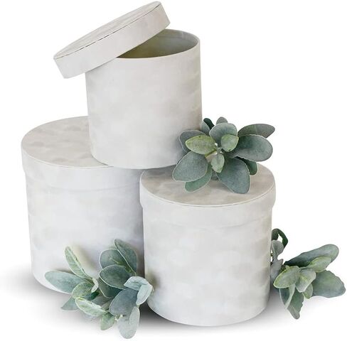 صندوق زهور مخملي مستدير عالي الجودة من UNIKPACKAGING، علب هدايا لترتيبات الزهور والهدايا الفاخرة، مجموعة من 3 قطع (أبيض) in Kuwait