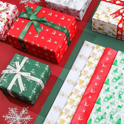 مناديل عيد الميلاد الخضراء السائبة ندفة الثلج شجرة عيد الميلاد الرنة، علب الهدايا والهدايا أوراق تغليف 28pcs عطلة الديكور زجاجات النبيذ التفاف DIY الحرف 19.7x27.5 بوصة (عيد الميلاد - الأخضر) in Kuwait