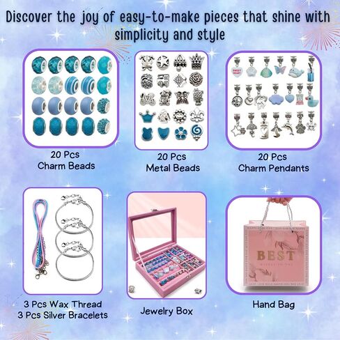 مجموعة صناعة الأساور الساحرة من أثينا إليمنتس، مجموعة صنع المجوهرات DIY للفتيات، 67 قطعة من سحر الأساور لصنع الأساور والفنون والحرف اليدوية للفتيات من سن 7 إلى 12 عامًا مع صندوق مجوهرات (وردي) in Kuwait