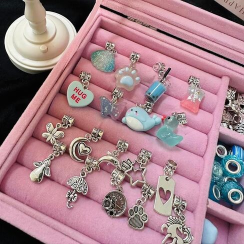 مجموعة صناعة الأساور الساحرة من أثينا إليمنتس، مجموعة صنع المجوهرات DIY للفتيات، 67 قطعة من سحر الأساور لصنع الأساور والفنون والحرف اليدوية للفتيات من سن 7 إلى 12 عامًا مع صندوق مجوهرات (وردي) in Kuwait