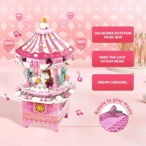 ألعاب بناء صندوق الموسيقى QMAN للفتيات والفتيان 6 7 8 9 10 11 12+ سنة 3 في 1 مجموعة بناء مكعبات بناء STEM لعبة هدايا مثالية للأطفال من سن 8 إلى 12 عامًا تدور مع الموسيقى in Kuwait