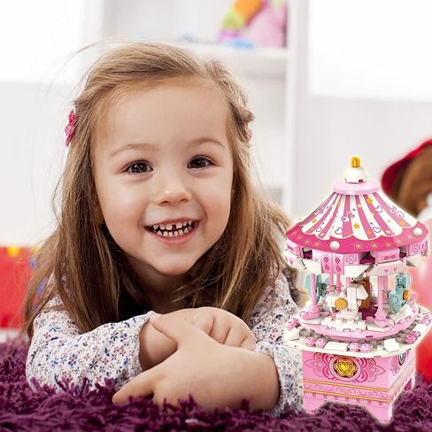 ألعاب بناء صندوق الموسيقى QMAN للفتيات والفتيان 6 7 8 9 10 11 12+ سنة 3 في 1 مجموعة بناء مكعبات بناء STEM لعبة هدايا مثالية للأطفال من سن 8 إلى 12 عامًا تدور مع الموسيقى in Kuwait