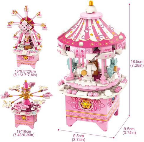 ألعاب بناء صندوق الموسيقى QMAN للفتيات والفتيان 6 7 8 9 10 11 12+ سنة 3 في 1 مجموعة بناء مكعبات بناء STEM لعبة هدايا مثالية للأطفال من سن 8 إلى 12 عامًا تدور مع الموسيقى in Kuwait