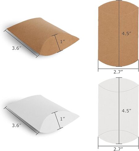 FVIEXE 200 حزمة من صناديق وسائد كرافت، صناديق هدايا صغيرة للوسائد مع خيوط الجوت، صندوق هدايا ورقي صغير للوسادة للمجوهرات، والحرف اليدوية، ومفضلات الحفلات، وهدايا الزفاف وتغليف الهدايا، (3.6 × 2.7 × 1 بوصة) in Kuwait