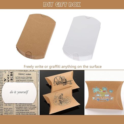 FVIEXE 200 حزمة من صناديق وسائد كرافت، صناديق هدايا صغيرة للوسائد مع خيوط الجوت، صندوق هدايا ورقي صغير للوسادة للمجوهرات، والحرف اليدوية، ومفضلات الحفلات، وهدايا الزفاف وتغليف الهدايا، (3.6 × 2.7 × 1 بوصة) in Kuwait
