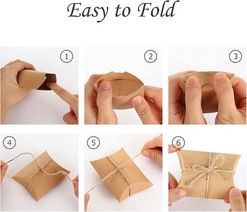 FVIEXE 200 حزمة من صناديق وسائد كرافت، صناديق هدايا صغيرة للوسائد مع خيوط الجوت، صندوق هدايا ورقي صغير للوسادة للمجوهرات، والحرف اليدوية، ومفضلات الحفلات، وهدايا الزفاف وتغليف الهدايا، (3.6 × 2.7 × 1 بوصة) in Kuwait