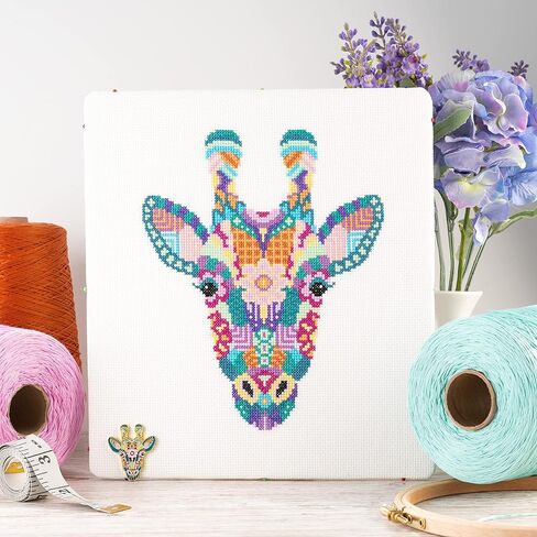 Meloca Designs Mandala Giraffe Cross Stitch Kit with 14 Count Aida Fabric, Thread, Needle and Instructions in Kuwait