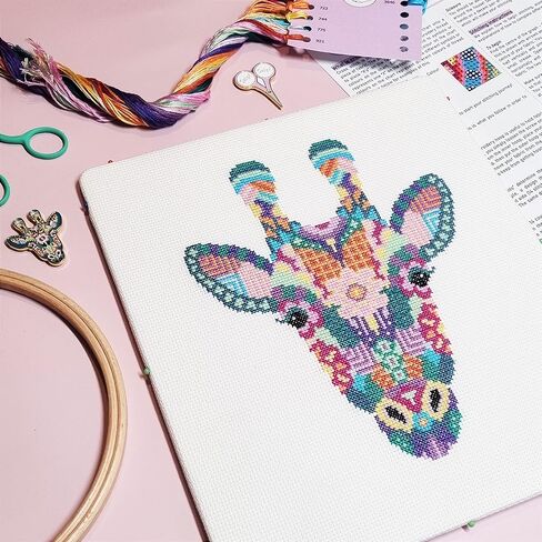 Meloca Designs Mandala Giraffe Cross Stitch Kit with 14 Count Aida Fabric, Thread, Needle and Instructions in Kuwait