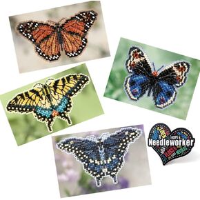 Mill Hill Butterflies Beaded Counted Cross Stitch Kits, Set of 4 Spring Ornament Kits - Plus Decorative 'Needleworker' Magnet in Kuwait