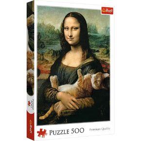 Trefl Red 500 Piece Puzzle - Mona Lisa and purring Kitty/Bridgeman