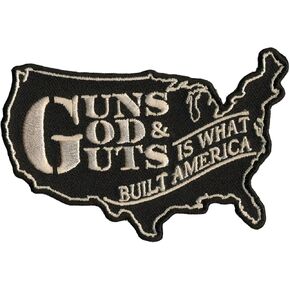 مرخّصة رسميًا من أوريجينالز هوت ليذر، بنادق، God And Guts Is What Built America، رقعة قماشية من الحرير الصناعي مثبتة بالكي / المنشار - 4" X 3" in Kuwait