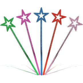PEUTIER 5pcs Girls Star Wands, 13.3inch Sparkle Star Princess Wands Angel Star Fairy Wand for Cosplay Party Props Halloween