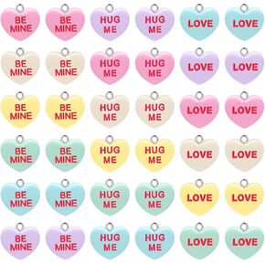 36 Pcs Valentine's Day Candy Heart Charms Pendant DIY Heart Earring Charms Love Shaped Keychain Charms Resin Dangle Necklace Charms Tiny Jewelry Making Charms for Kids,Women in Kuwait