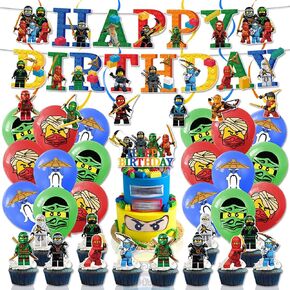 لوازم حفلات عيد ميلاد النينجا، بالونات زينة خلفية بطابع النينجا، لافتة علوية للكيك، ديكورات حفلات أعياد الميلاد، زينة حفلات أعياد الميلاد للأولاد النينجا المحارب in Kuwait