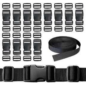 Buckles Strap 1 Inch: 12 PCS Quick Side Release Buckles Dual Adjustable, 24 PCS Tri-glide Slide Clip, 6 Yard Nylon Webbing Straps for DIY Making Luggage Strap, Pet Collar Backpack Repair in Kuwait
