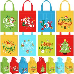 Xuniea 24 Pcs Christmas Gift Bags Bulk Party Favors Merry Xmas Treat Bags Red Green Santa Snowman Tote Bags HOHOHO Joy Non Woven Bags with Handles for Holiday Christmas Party Supplies Decorations in Kuwait