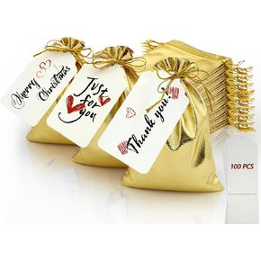 DOYIDE 100Pcs Gold Drawstring Gift Bags, 3x4in Small Jewelry Bags Drawstring Pouches, Shiny Wedding Party Favor Bags, Sachet Bags Empty for Birthday Party Christmas Baby Shower Candy Favors