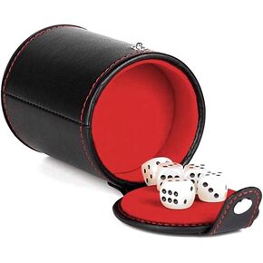 PU Leather Dice Cup Set with 5 Standard Dices for Yahtzee Farkle Backgammon Bar Party Craps Game - Red Felt Lined, 1 Pack