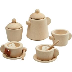 PlanToys Wooden Classic Styled Tea Party Set for a Pretend Play Tea Party (3617) | Sustainably Made from Rubberwood and Non-Toxic Paints and Dyes | Eco-Friendly PlanWood in Kuwait