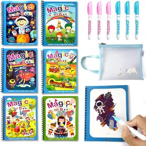 كتب تلوين مائية للاطفال الصغار من فارتي، كتاب تلوين مائي سحري قابل لاعادة الاستخدام، كتاب تلوين حيوانات كرتوني للاولاد والبنات - فكرة هدية تعليمية ومسلية (6 عبوات) in Kuwait