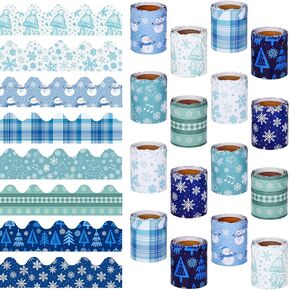 Tenceur 16 Rolls Winter Bulletin Border Sticker Winter Holiday Decoration Border Blue Snowflake Snowman Bulletin Border Trim Christmas Borders Stickers for School Classroom Office Chalkboard 8 Designs in Kuwait