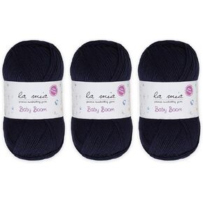 3 Skein La Mia Baby Boom، خيوط أكريليك مضادة للوبر بنسبة 100% للحياكة والكروشيه، كل منها 100 جم (3.5 أونصة) / 250 م (273 ياردة)، الوزن 3: Light-Dk، أسود - 940