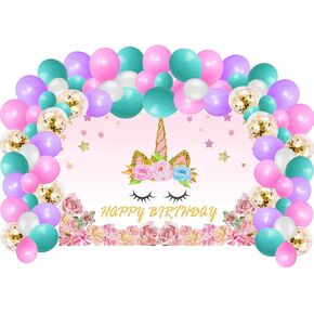 لوازم حفلات عيد ميلاد يونيكورن للبنات، خلفية حفلات يونيكورن قوس قزح ومجموعة بالونات لخلفية الصور، هدية خلفية للصور in Kuwait