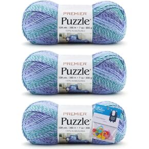 Premier Yarn Puzzle - 7 oz - #5 Bulky Weight - 3-Pack Bundle with Bellas Crafts Stitch Markers (Tangram) in Kuwait