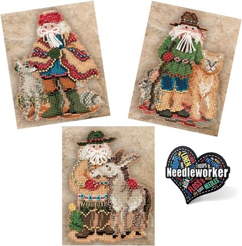 حزمة Mill Hill Southwest Santa Bundle (2011) مجموعة من 3 مجموعات غرز متقاطعة مطرزة بما في ذلك الصحراء والوادي وميسا سانتاس، بالإضافة إلى ملصق "Needleworker" المزخرف in Kuwait