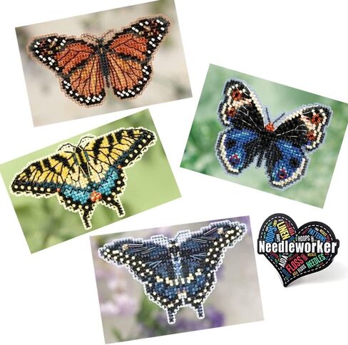 Mill Hill Butterflies Beaded Counted Cross Stitch Kits, Set of 4 Spring Ornament Kits - Plus Decorative 'Needleworker' Magnet in Saudi Arabia