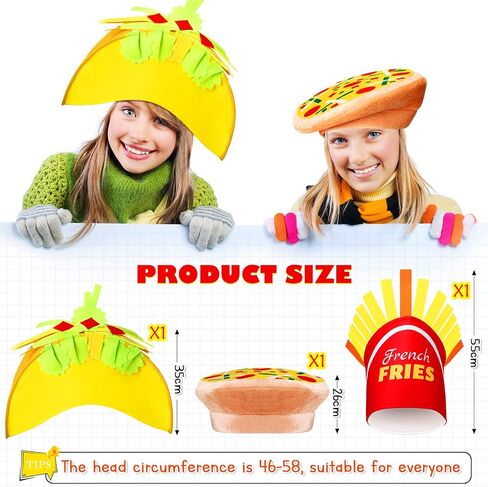 Handepo 3 Pcs Pizza Hat Taco Costume Hat French Fries Food Hat, Crazy Hat Food Costume for Cinco De Mayo, Halloween Costume Accessory Fiesta Party in Saudi Arabia