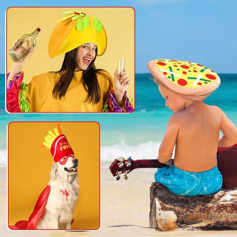 Handepo 3 Pcs Pizza Hat Taco Costume Hat French Fries Food Hat, Crazy Hat Food Costume for Cinco De Mayo, Halloween Costume Accessory Fiesta Party in Saudi Arabia