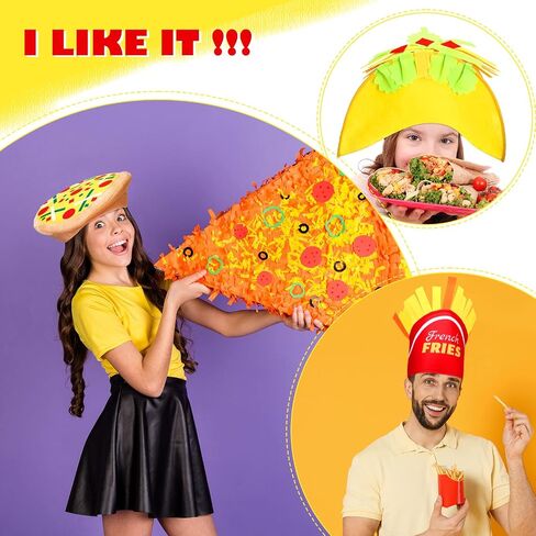 Handepo 3 Pcs Pizza Hat Taco Costume Hat French Fries Food Hat, Crazy Hat Food Costume for Cinco De Mayo, Halloween Costume Accessory Fiesta Party in Saudi Arabia