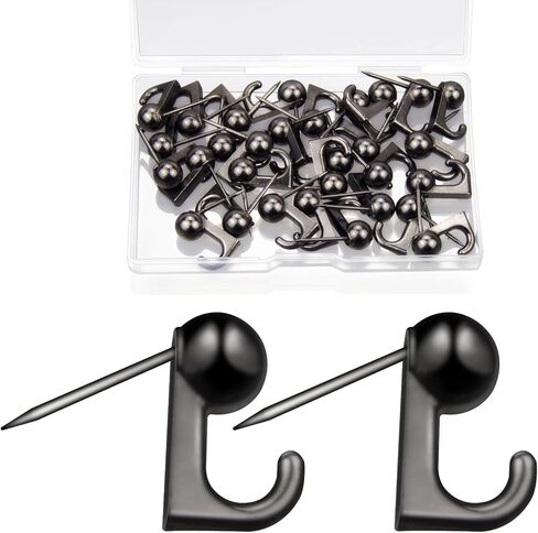 30 Pieces Metal Push Pin Hangers，Decorative Picture Hanging Hooks with Nails for Home Office Fabric Wall Wooden Board（Black） in Saudi Arabia