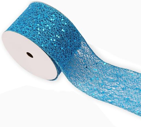 Wlflash 2-1/2 بوصة، 10 ياردات، حافة سلكية لعيد الميلاد المجيد، شريط شبكي لعيد الميلاد، إكليل تزييني، لفافة حرفية لتزيين الهدايا، ملحقات تزيين الحفلات in Kuwait