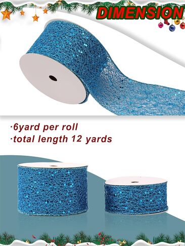 Wlflash 2-1/2 بوصة، 10 ياردات، حافة سلكية لعيد الميلاد المجيد، شريط شبكي لعيد الميلاد، إكليل تزييني، لفافة حرفية لتزيين الهدايا، ملحقات تزيين الحفلات in Kuwait