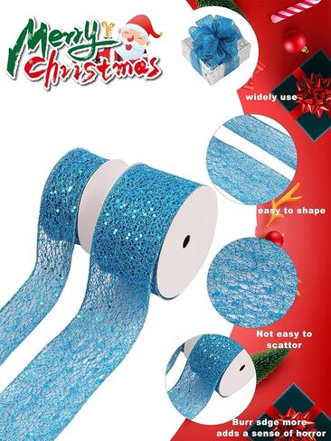 Wlflash 2-1/2 بوصة، 10 ياردات، حافة سلكية لعيد الميلاد المجيد، شريط شبكي لعيد الميلاد، إكليل تزييني، لفافة حرفية لتزيين الهدايا، ملحقات تزيين الحفلات in Kuwait