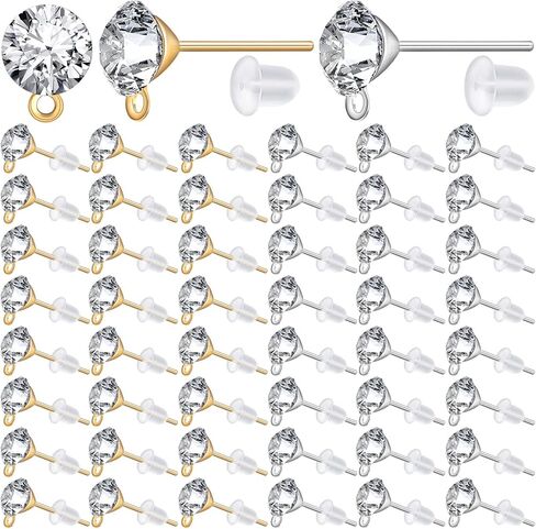 100 Pieces 6 mm 2 Colors Rhinestone Earring Studs Metal Earring Posts with Loop and 100 Pieces Clear Bullet Earring Backs for DIY Dangle Jewelry Making Supplies in Kuwait