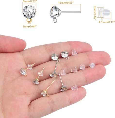 100 Pieces 6 mm 2 Colors Rhinestone Earring Studs Metal Earring Posts with Loop and 100 Pieces Clear Bullet Earring Backs for DIY Dangle Jewelry Making Supplies in Kuwait