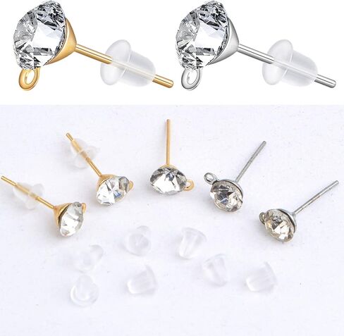 100 Pieces 6 mm 2 Colors Rhinestone Earring Studs Metal Earring Posts with Loop and 100 Pieces Clear Bullet Earring Backs for DIY Dangle Jewelry Making Supplies in Kuwait