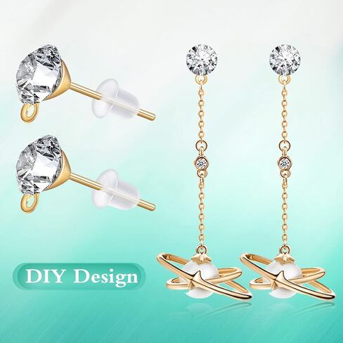 100 Pieces 6 mm 2 Colors Rhinestone Earring Studs Metal Earring Posts with Loop and 100 Pieces Clear Bullet Earring Backs for DIY Dangle Jewelry Making Supplies in Kuwait